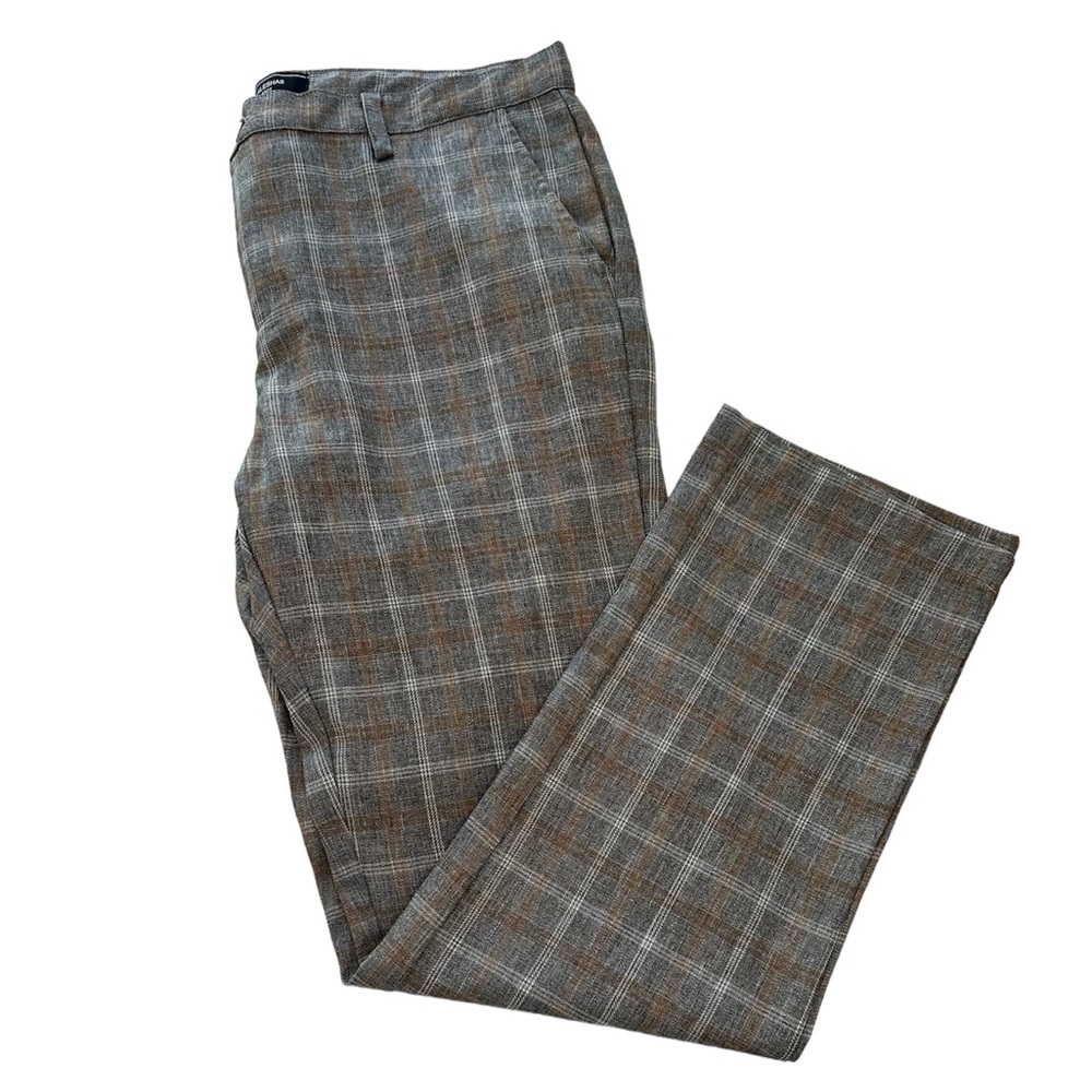 Over Kleshas Gray & Brown Plaid Crop Button Close Pants Mens Size L  34x28